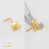 MULTI CZ CELESTIAL CRESCENT MOON AND STARS 316L SURGICAL STEEL L-SHAPE NOSE RING